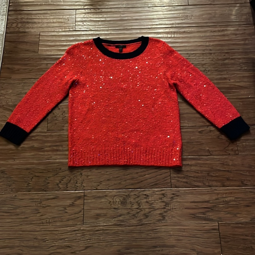 J.Crew Red Sequin Wool Mohair Blend Sweater Size L